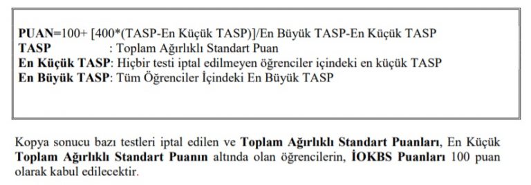 7. Sınıf İOKBS Bursluluk Sınavı Puan Hesaplama 2020