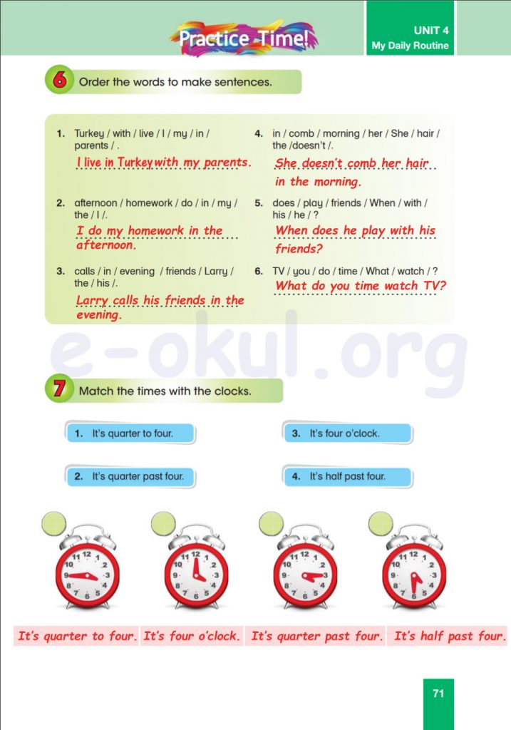 5. Sınıf Başaran Yayıncılık İngilizce Ders Kitabı Sayfa 71 Cevapları